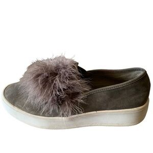 Feather Boa Platform Sneaker Sz 9 Grey Vegan Suede Hestia-S Ladies Slip On Shoe